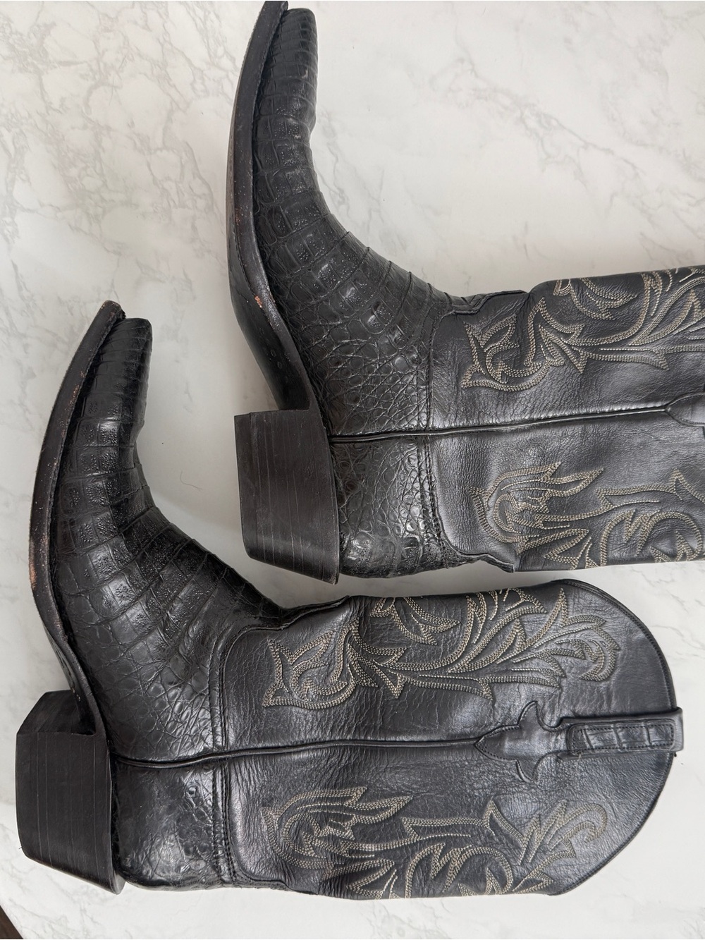 Lucchese Black Caiman Embroidered Leather Western Boots - Picture 5 of 11